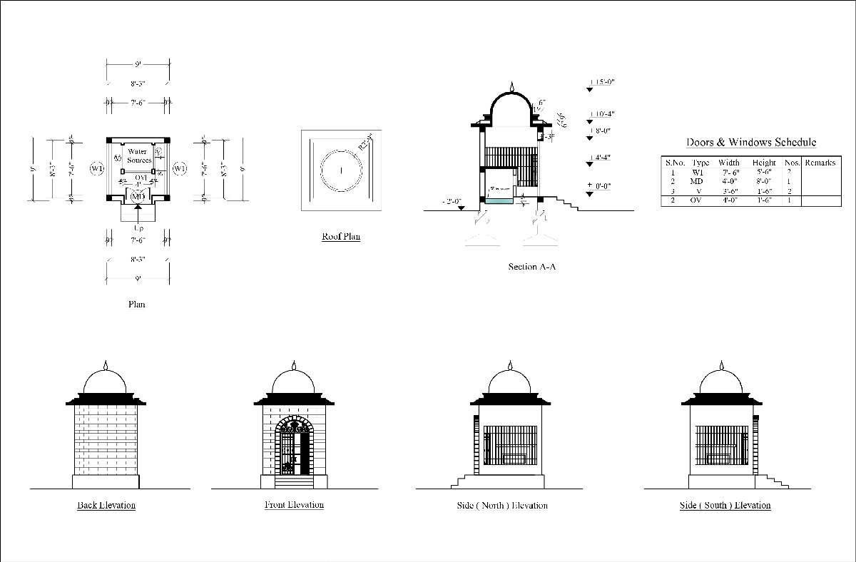 Architecture Drawing of Mandir Dhara